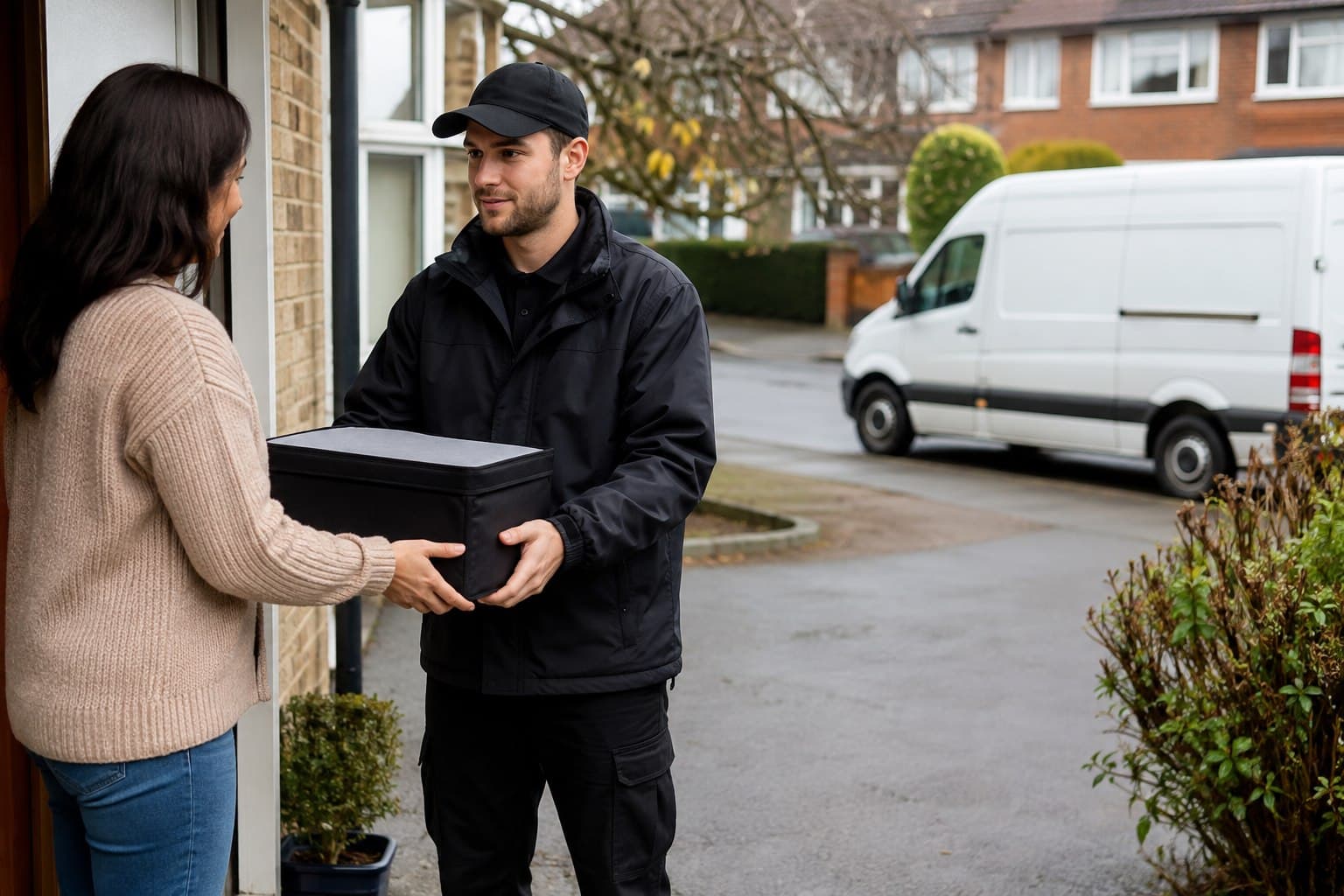 Unbranded courier vehicle prepared for a direct delivery from Kingsbury after collection from a pharmacy, retailer or business address.