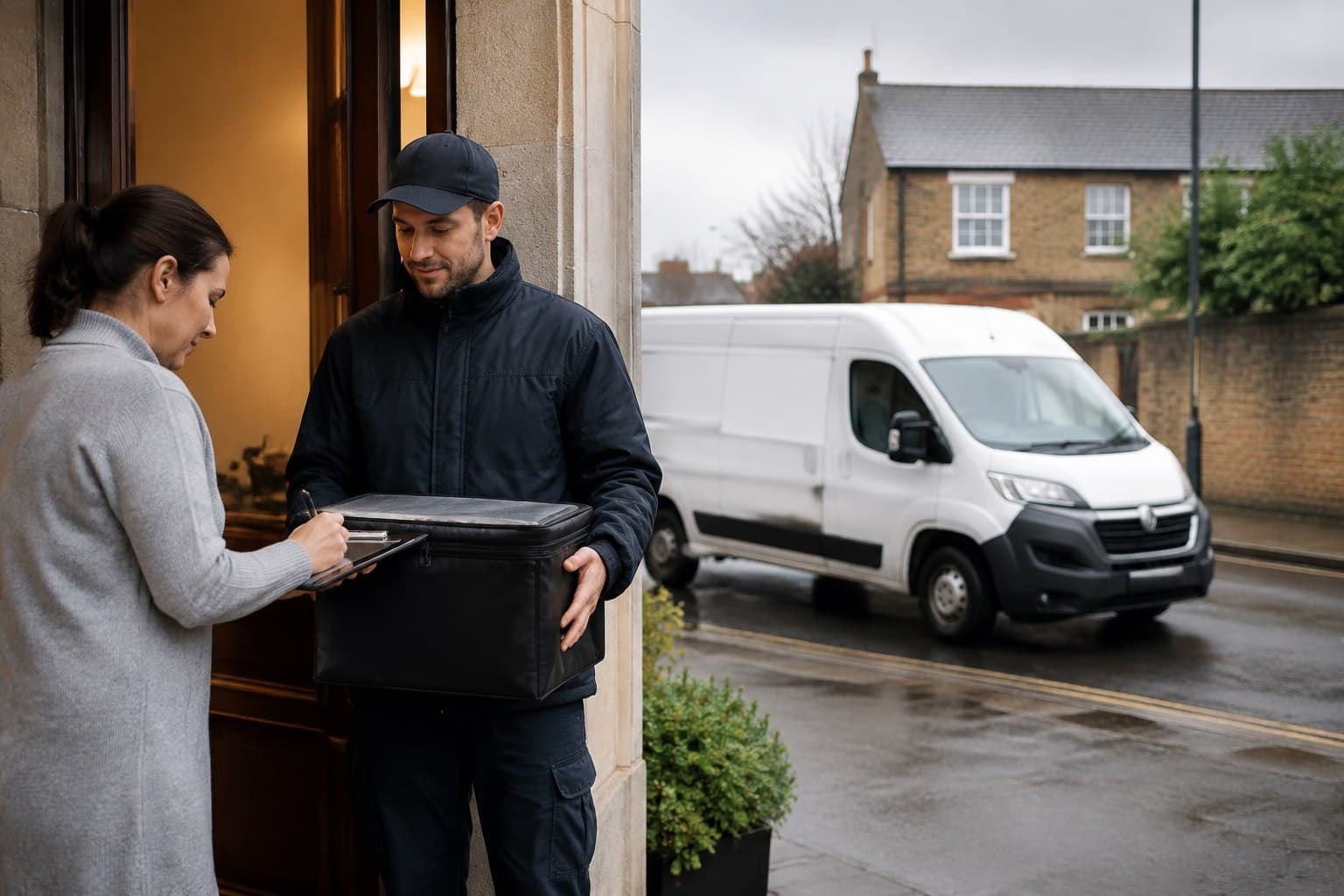 Unbranded courier vehicle prepared for a direct delivery from North Harrow after collection from a professional office, retailer or household.