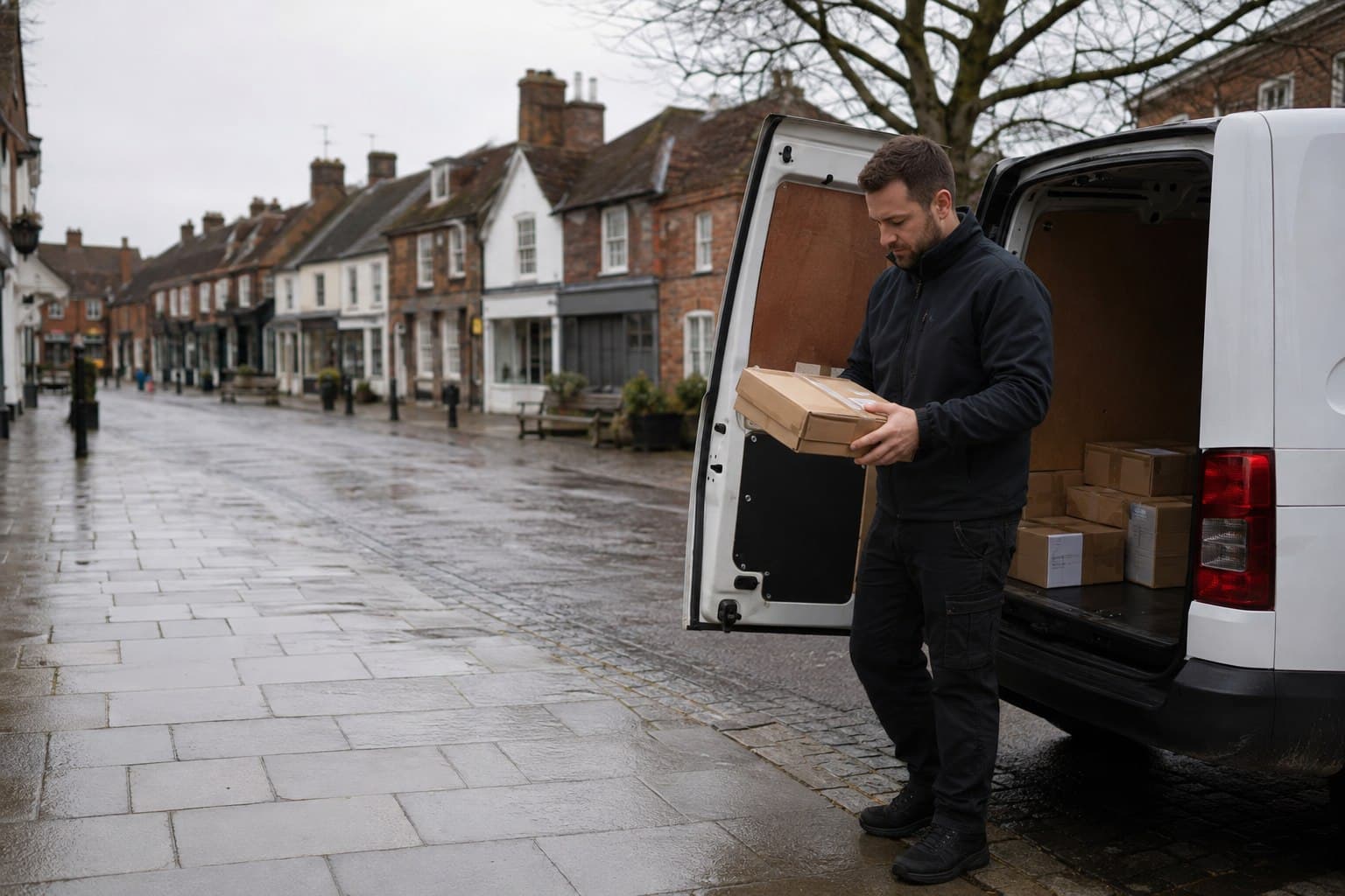 Unbranded courier vehicle prepared for a direct delivery from South Harrow after collection from a trade counter, shopfront or service business.